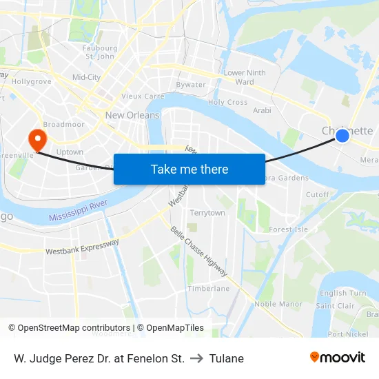 W. Judge Perez Dr. at Fenelon St. to Tulane map