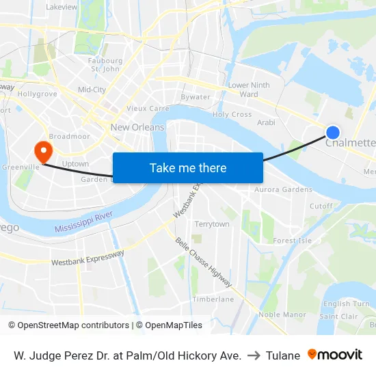W. Judge Perez Dr. at Palm/Old Hickory Ave. to Tulane map