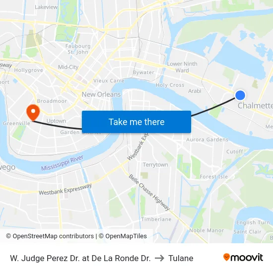 W. Judge Perez Dr. at De La Ronde Dr. to Tulane map