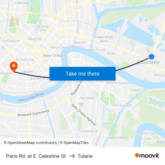Paris Rd. at E. Celestine St. to Tulane map