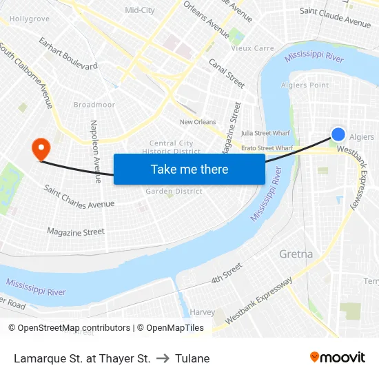 Lamarque St. at Thayer St. to Tulane map