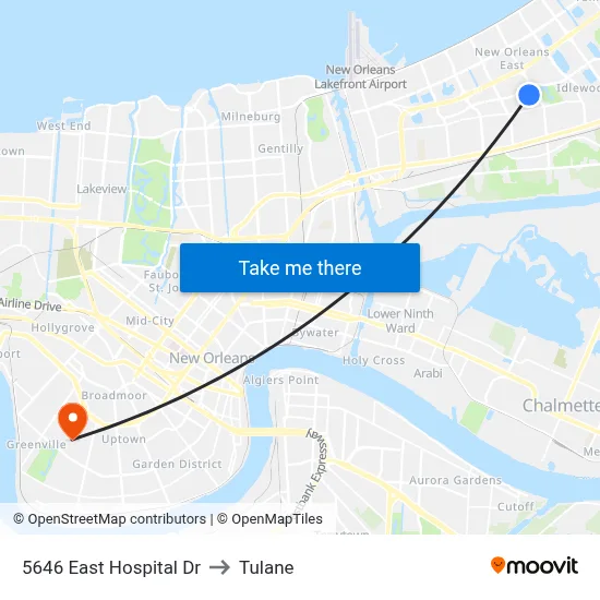 5646 East Hospital Dr to Tulane map