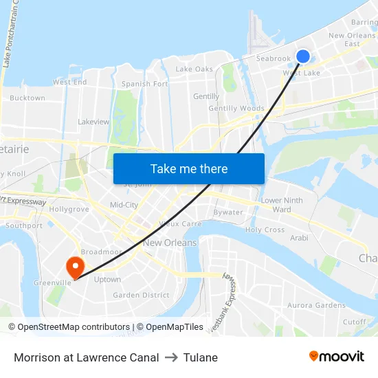 Morrison at Lawrence Canal to Tulane map