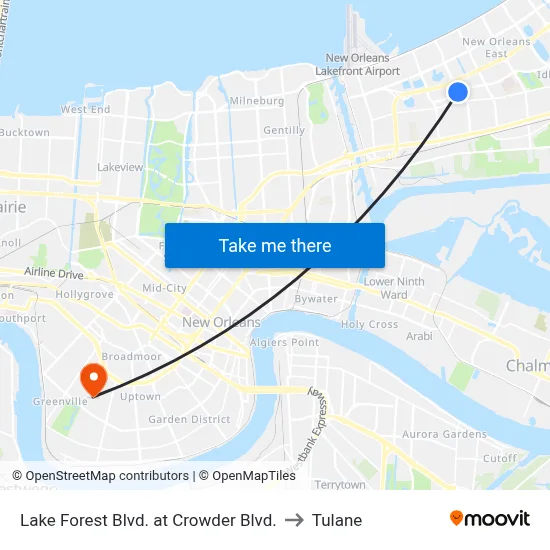 Lake Forest Blvd. at Crowder Blvd. to Tulane map