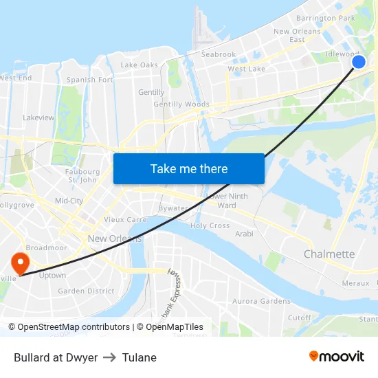 Bullard at Dwyer to Tulane map