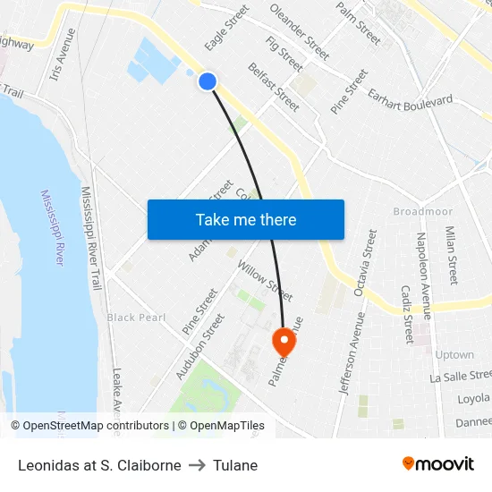 Leonidas at S. Claiborne to Tulane map