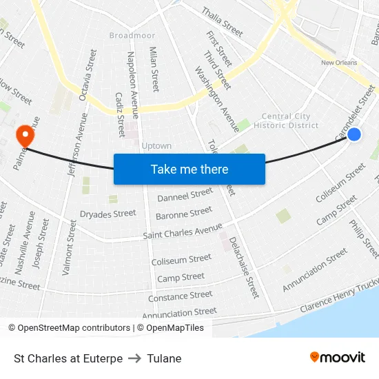 St Charles at Euterpe to Tulane map