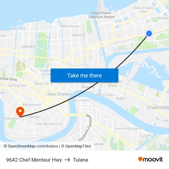9642 Chef Menteur Hwy to Tulane map