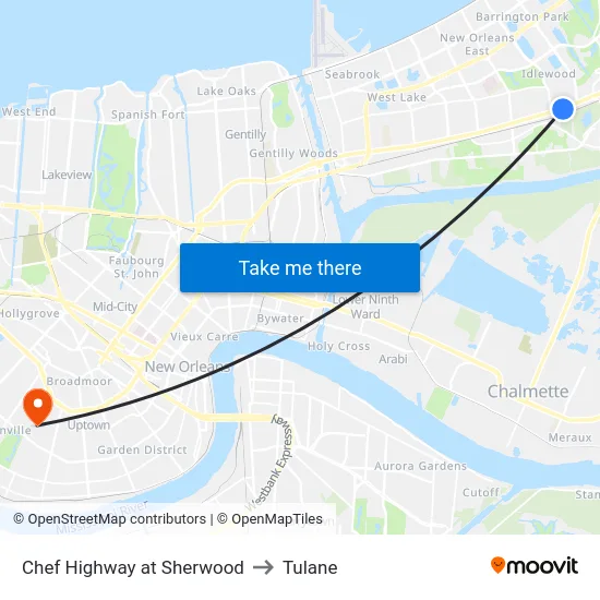 Chef Highway at Sherwood to Tulane map