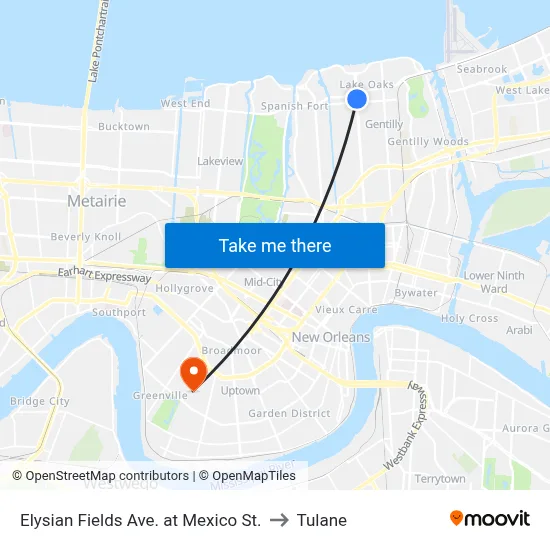 Elysian Fields Ave. at Mexico St. to Tulane map