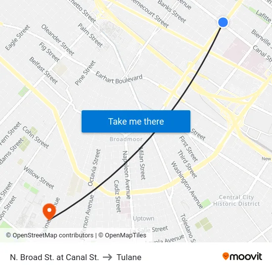 N. Broad St. at Canal St. to Tulane map