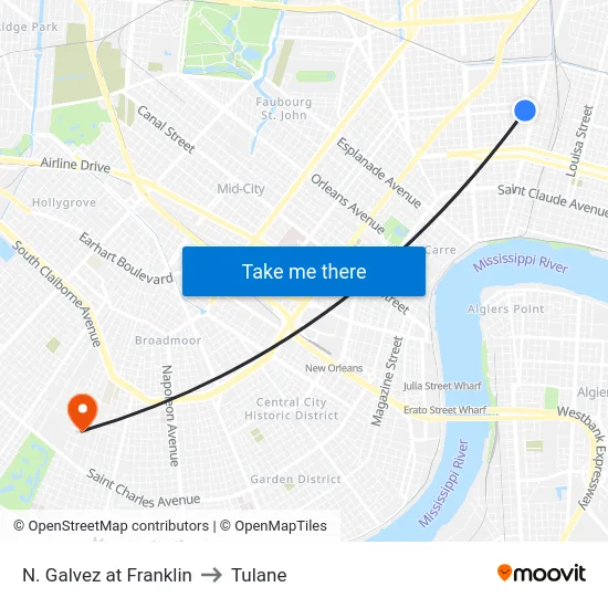 N. Galvez at Franklin to Tulane map