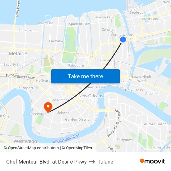 Chef Menteur Blvd. at Desire Pkwy to Tulane map