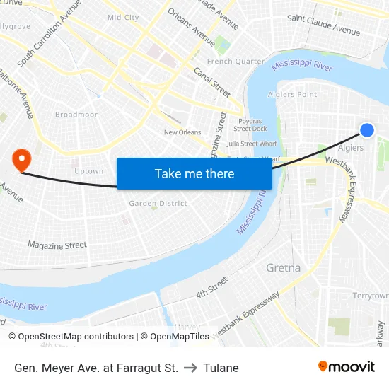 Gen. Meyer Ave. at Farragut St. to Tulane map