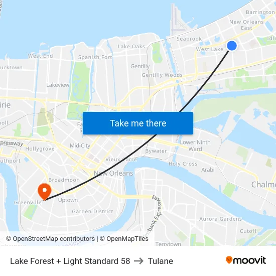 Lake Forest + Light Standard 58 to Tulane map