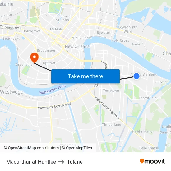 Macarthur at Huntlee to Tulane map