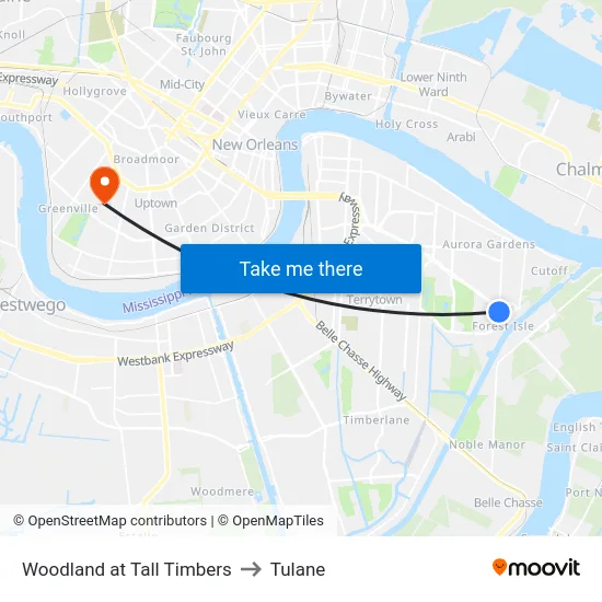 Woodland at Tall Timbers to Tulane map