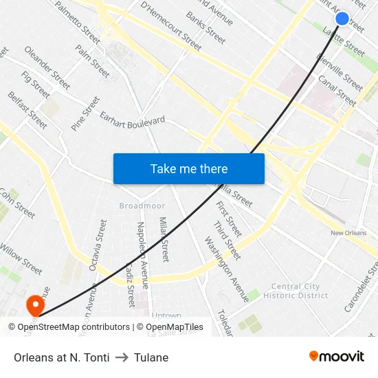Orleans at N. Tonti to Tulane map