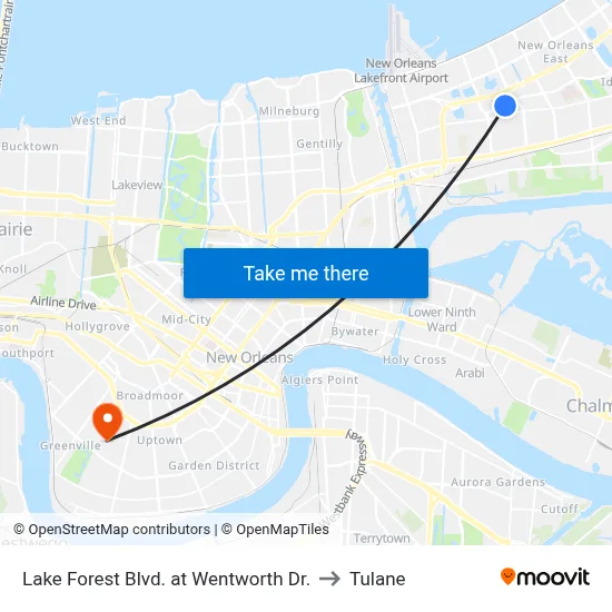 Lake Forest Blvd. at Wentworth Dr. to Tulane map