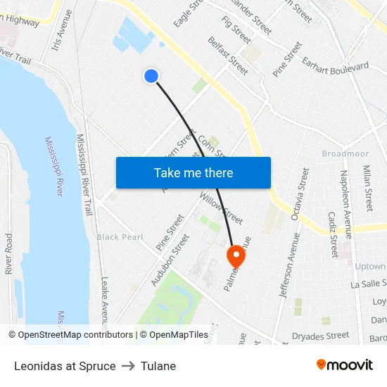 Leonidas at Spruce to Tulane map