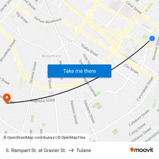 S. Rampart St. at Gravier St. to Tulane map