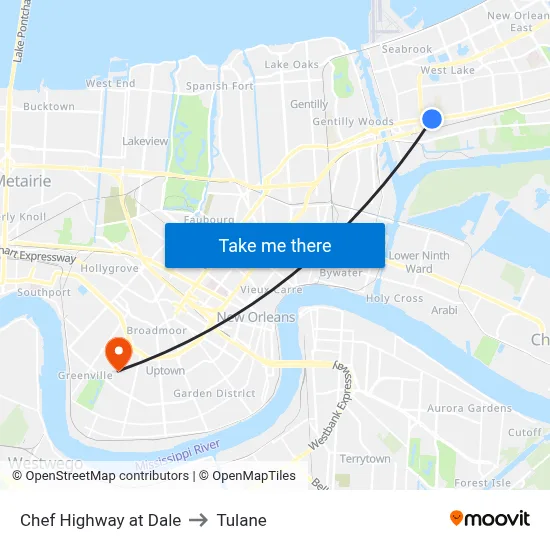 Chef Highway at Dale to Tulane map