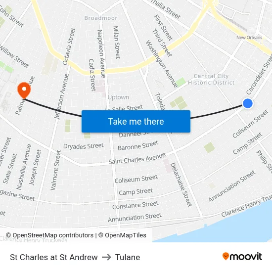 St Charles at St Andrew to Tulane map