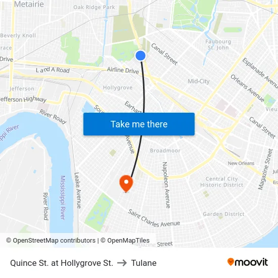 Quince St. at Hollygrove St. to Tulane map