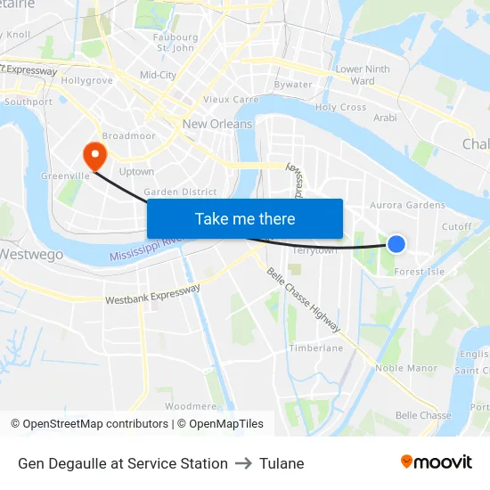 Gen Degaulle at Service Station to Tulane map