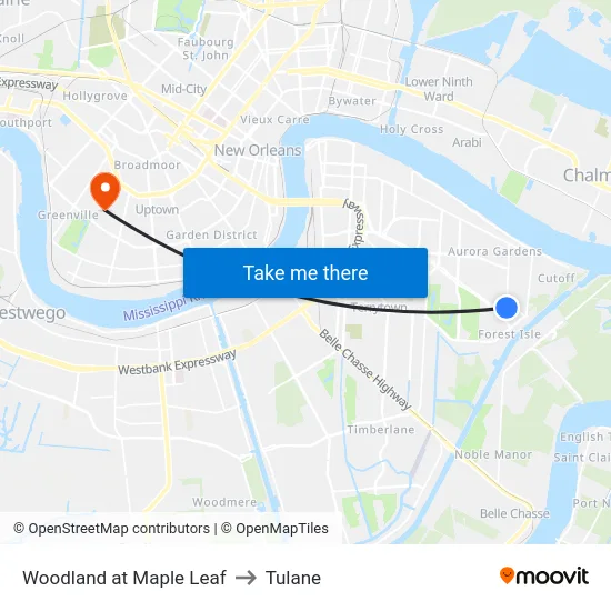 Woodland at Maple Leaf to Tulane map