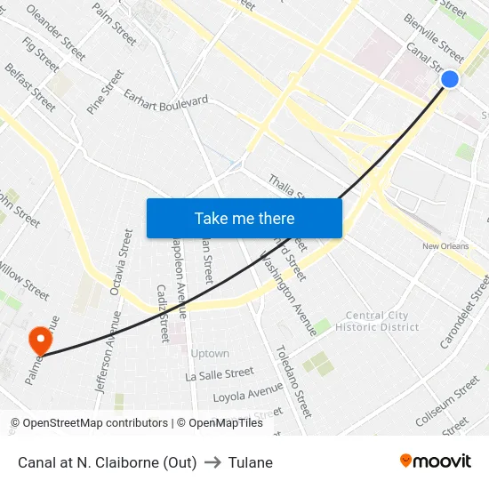 Canal at N. Claiborne (Out) to Tulane map