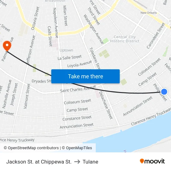 Jackson St. at Chippewa St. to Tulane map