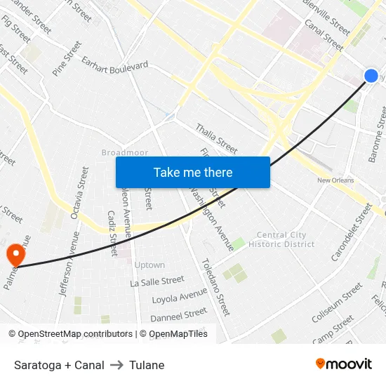 Saratoga + Canal to Tulane map