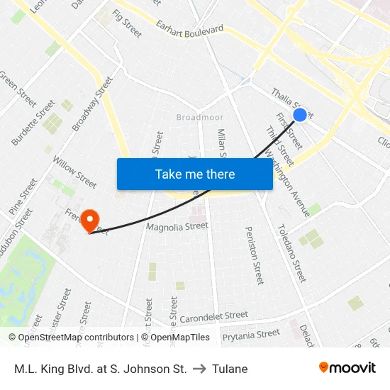 M.L. King Blvd. at S. Johnson St. to Tulane map