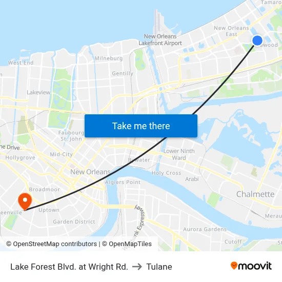 Lake Forest Blvd. at Wright Rd. to Tulane map