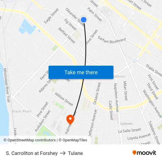 S. Carrollton at Forshey to Tulane map