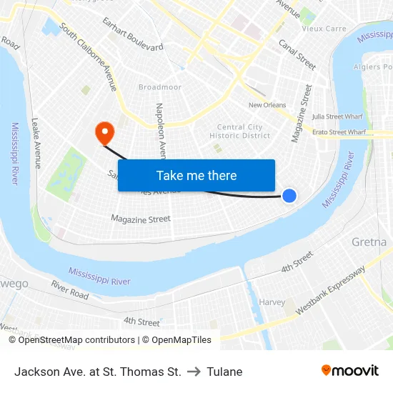 Jackson Ave. at St. Thomas St. to Tulane map