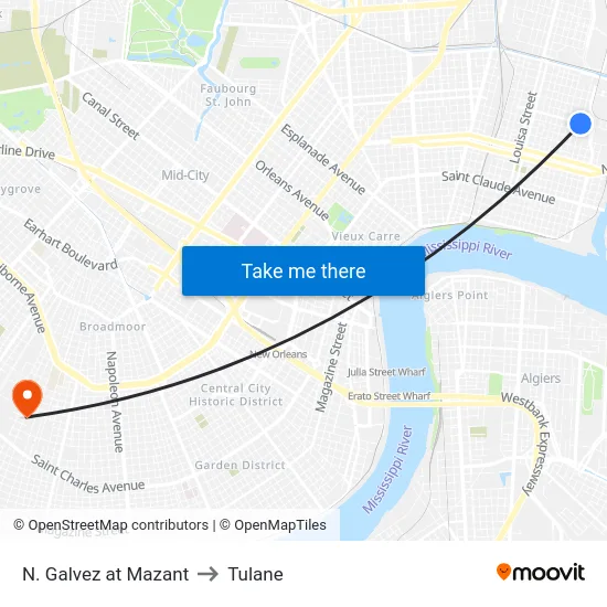 N. Galvez at Mazant to Tulane map