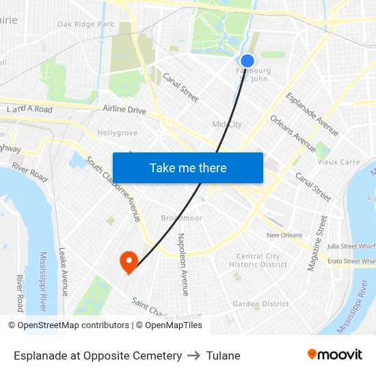 Esplanade at Opposite Cemetery to Tulane map