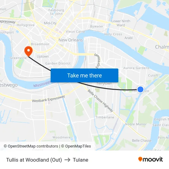 Tullis at Woodland (Out) to Tulane map