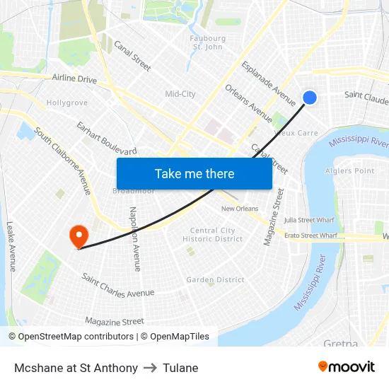 Mcshane at St Anthony to Tulane map