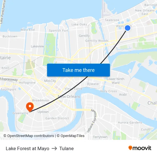 Lake Forest at Mayo to Tulane map