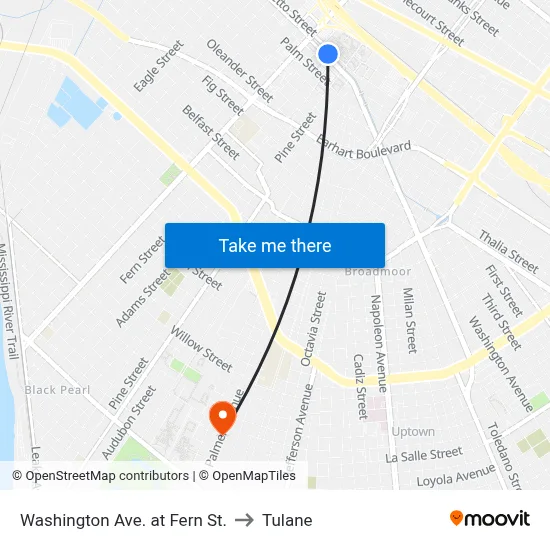 Washington Ave. at Fern St. to Tulane map