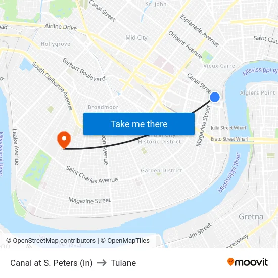 Canal at S. Peters (In) to Tulane map