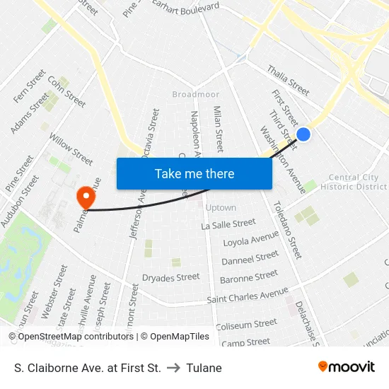 S. Claiborne Ave. at First St. to Tulane map