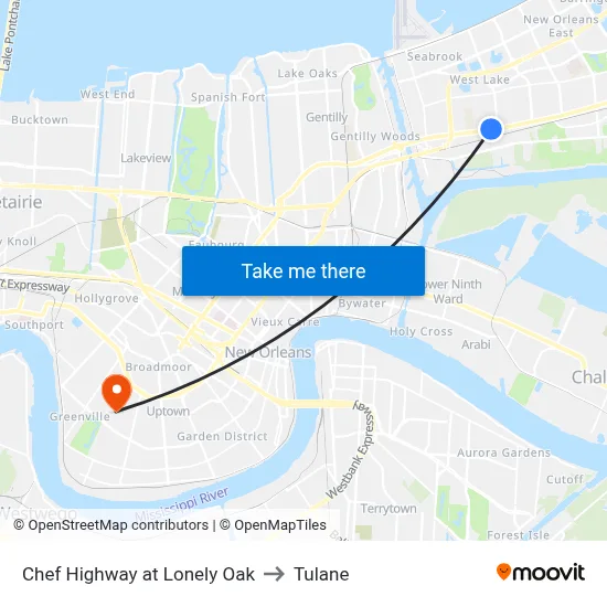 Chef Highway at Lonely Oak to Tulane map