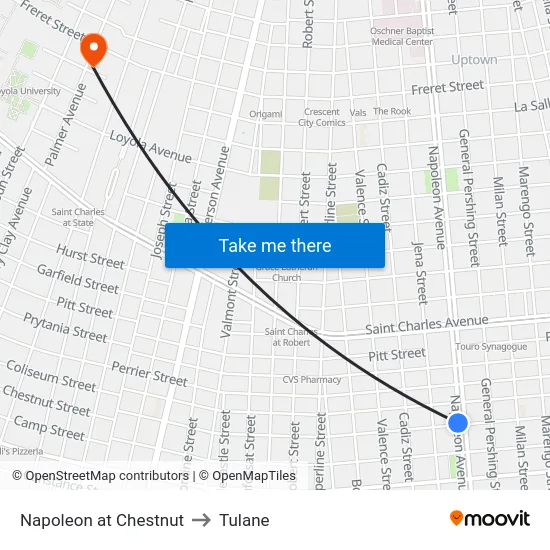 Napoleon at Chestnut to Tulane map