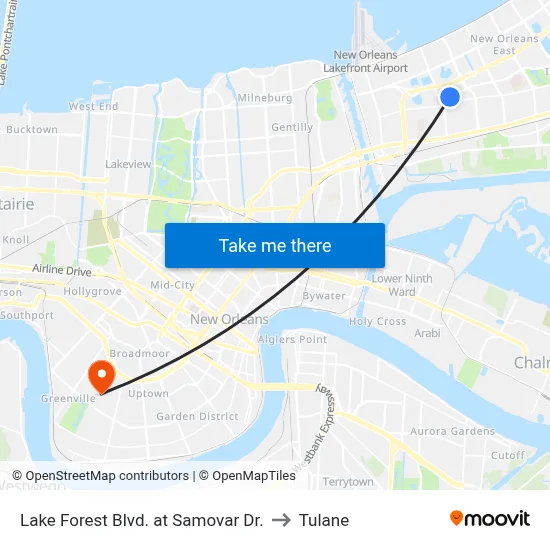 Lake Forest Blvd. at Samovar Dr. to Tulane map