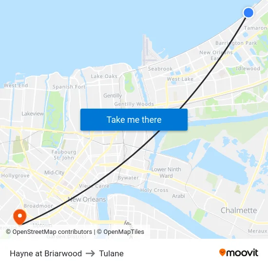 Hayne at Briarwood to Tulane map