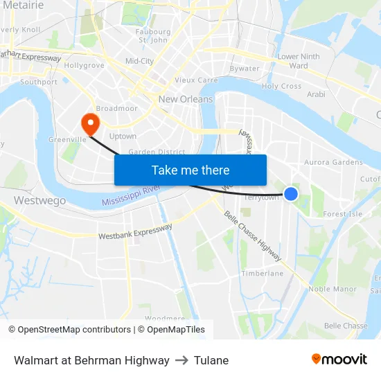 Walmart at Behrman Highway to Tulane map